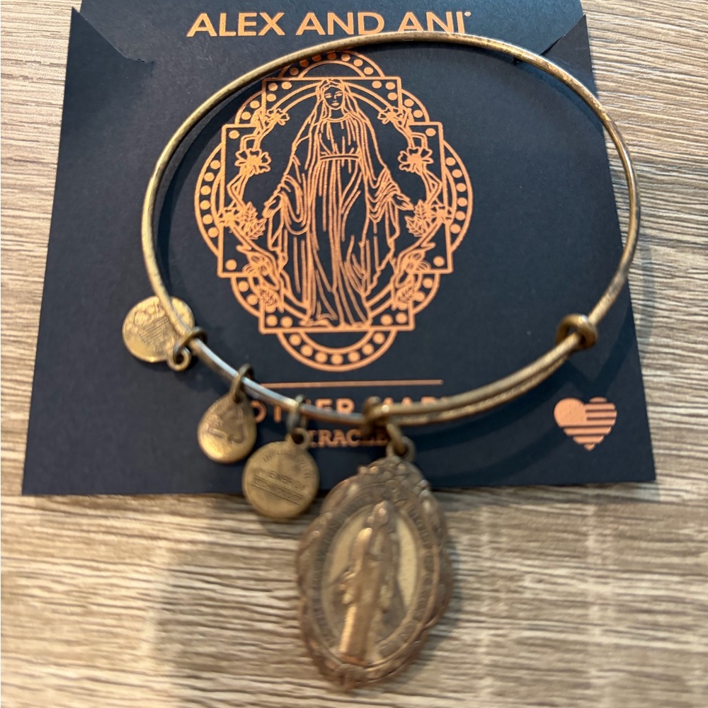 Alex and Ani Gold Tone Miraculous Medal Charm Bangle Bracelet